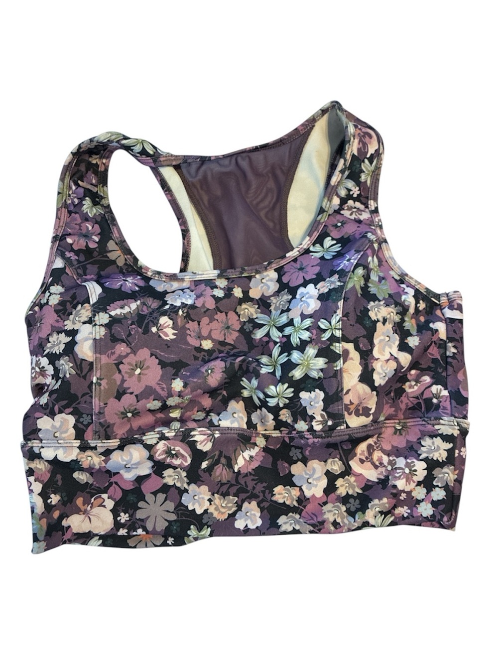 Floral Racerback Sports Bra - Purple Floral size large